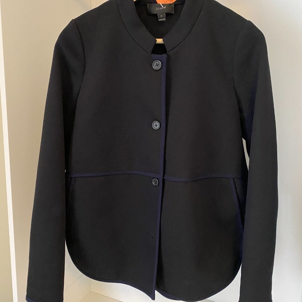 J. Crew Tipped Twill Black Blazer Jacket with Mandarin Collar